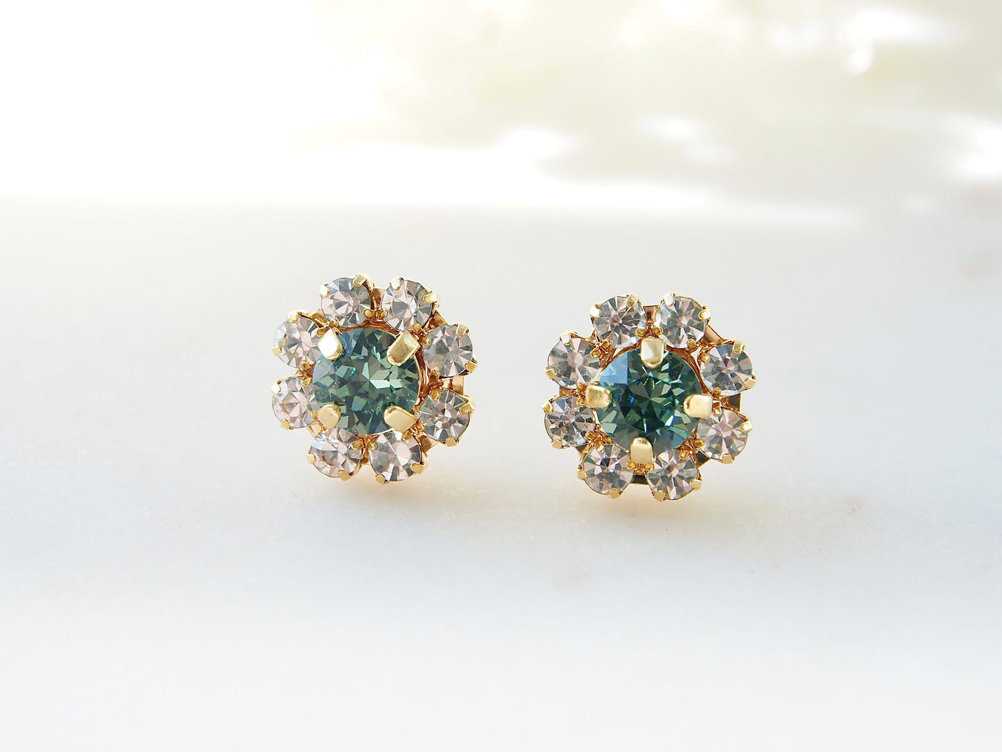 Zara 11mm Erinite Green Crystal Flower Earrings