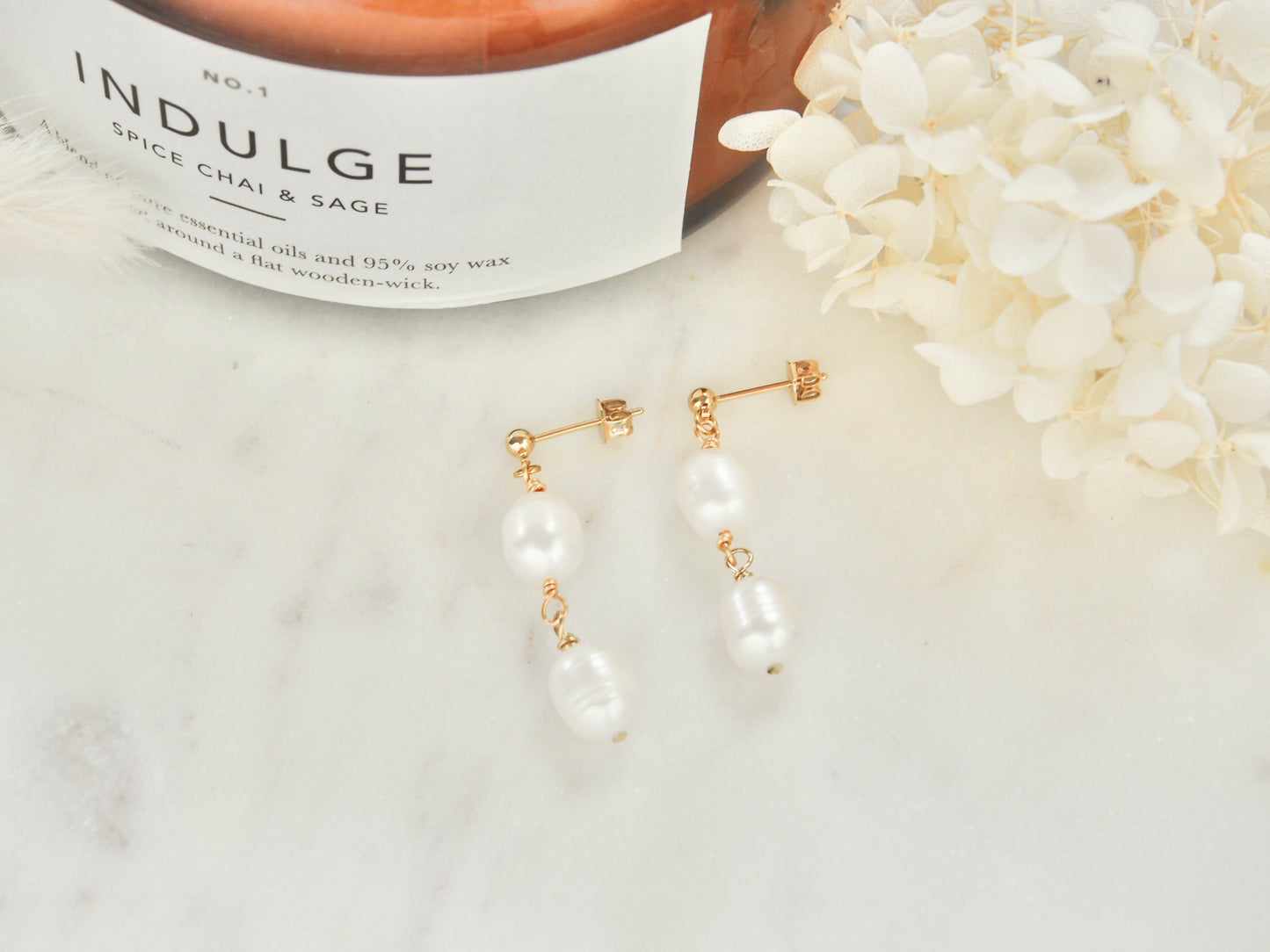 14K Double Freshwater Pearl Earrings