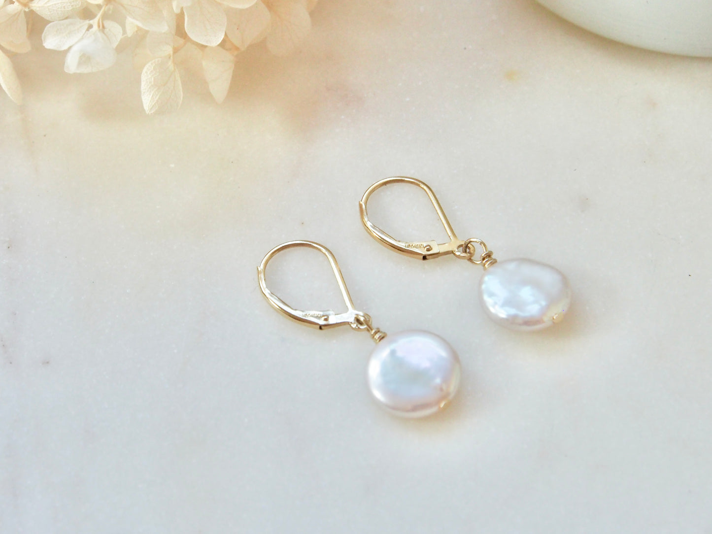 14K Gold Filled Freshwater Coin Pearl Huggies
