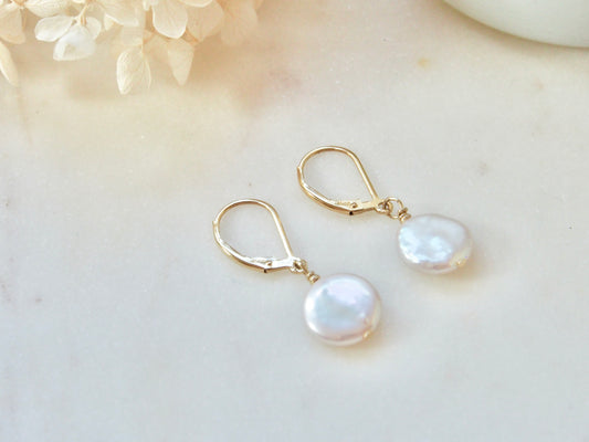 14K Gold Filled Freshwater Coin Pearl Huggies