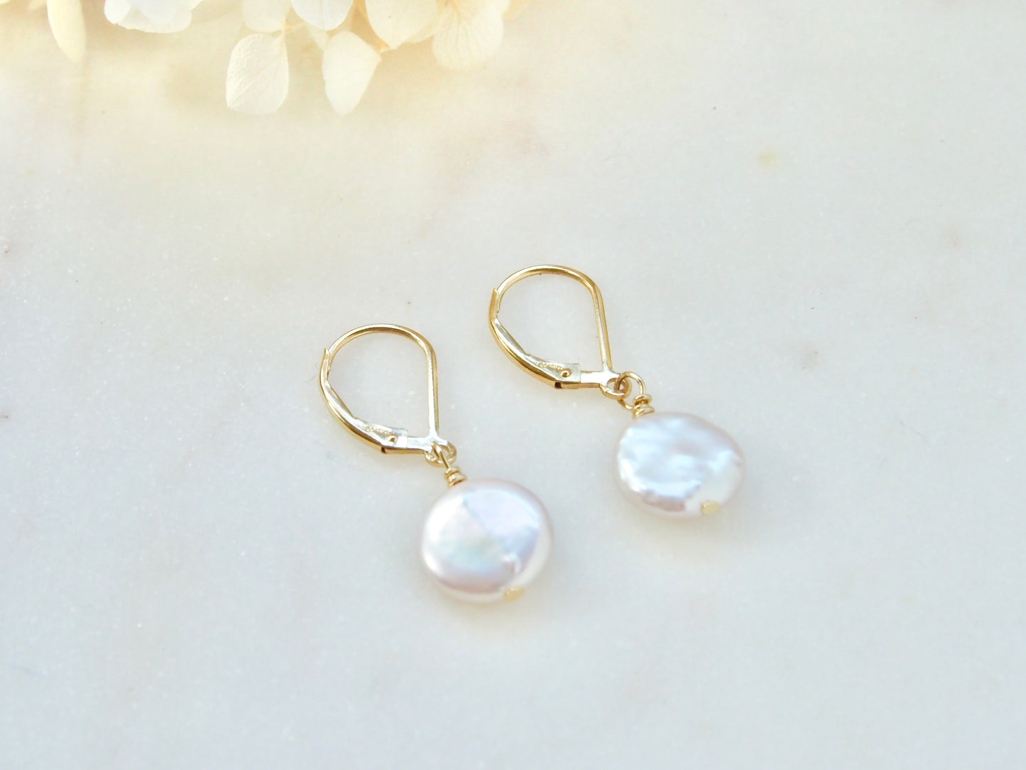 14K Gold Filled Freshwater Coin Pearl Huggies