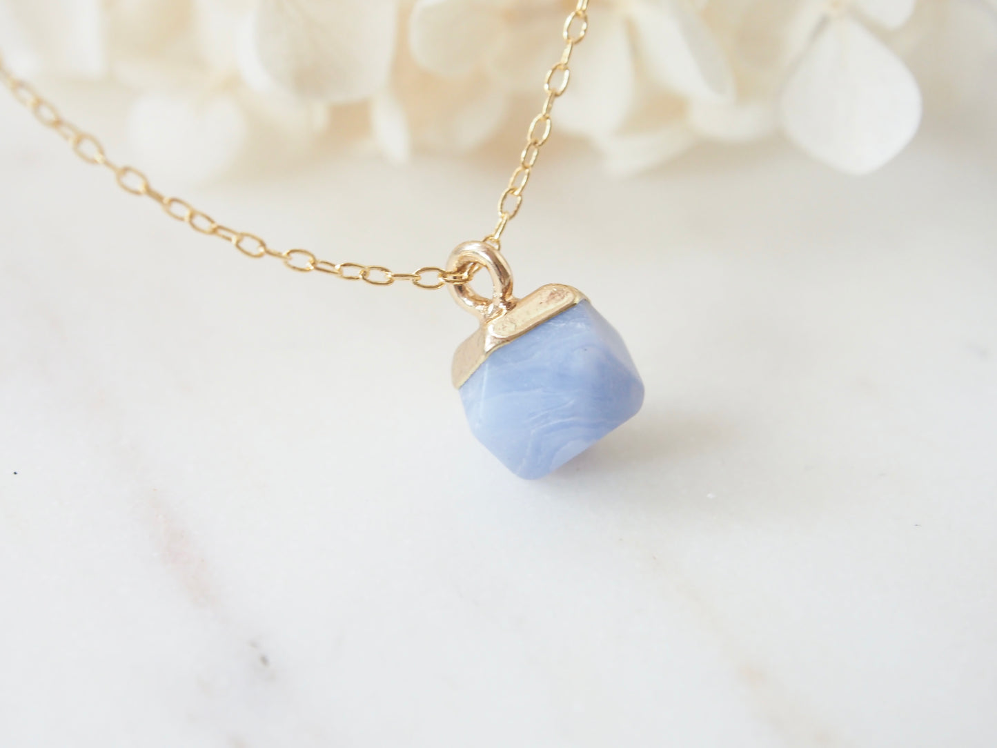 Blue White Jade Stone Charm Necklace