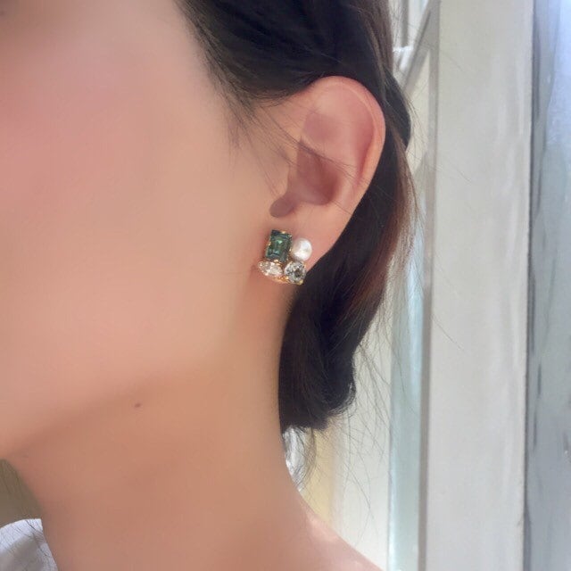Christina Emerald Swarovski Square Earrings