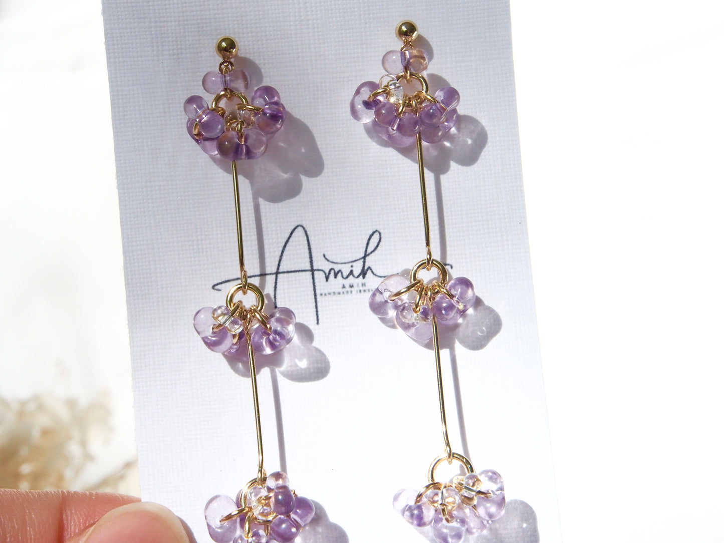 Lilac Crystal Beads Dangle Earrings