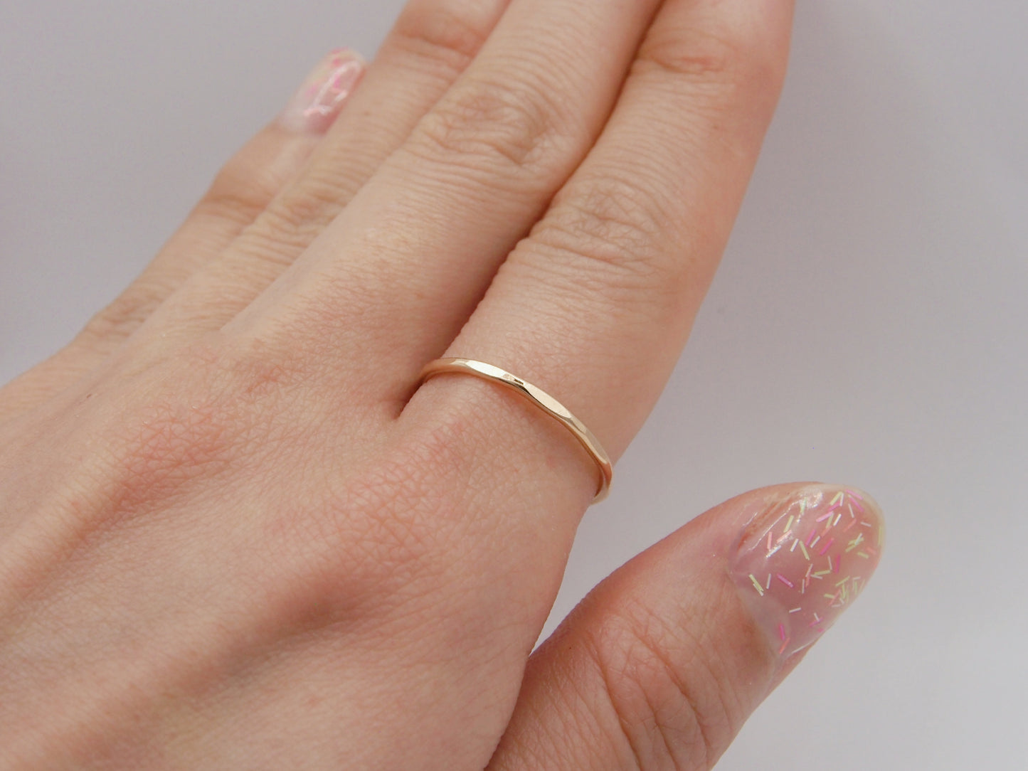 14K Gold Filled Dainty Hammered Stacking Ring