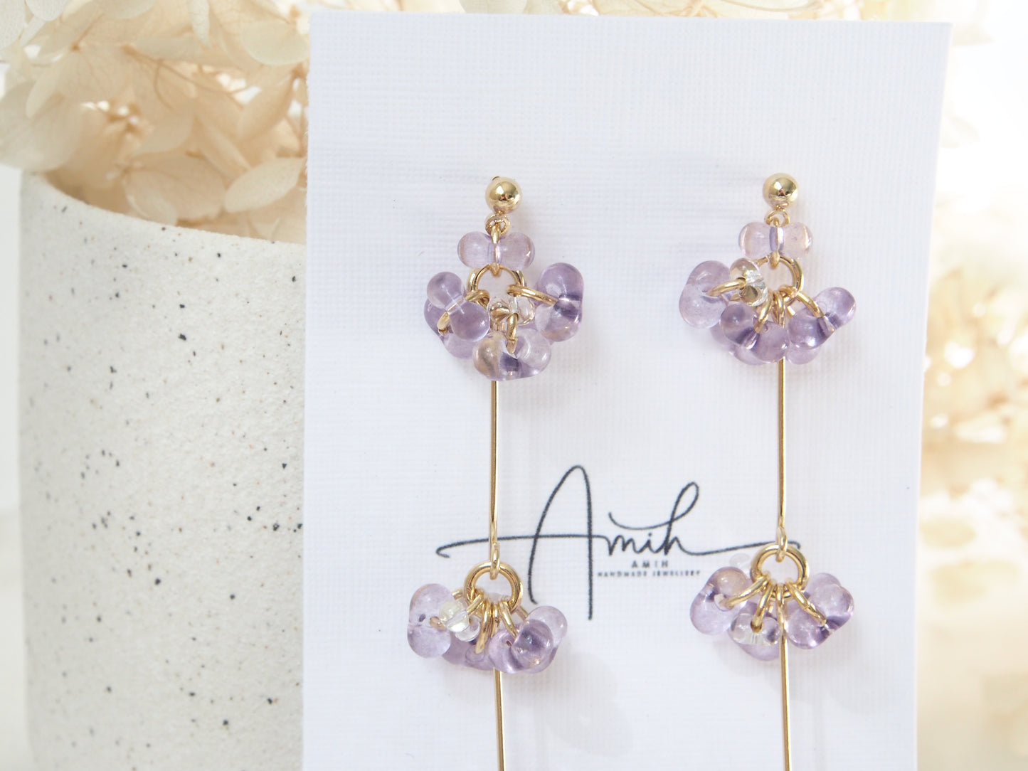 Lilac Crystal Beads Dangle Earrings