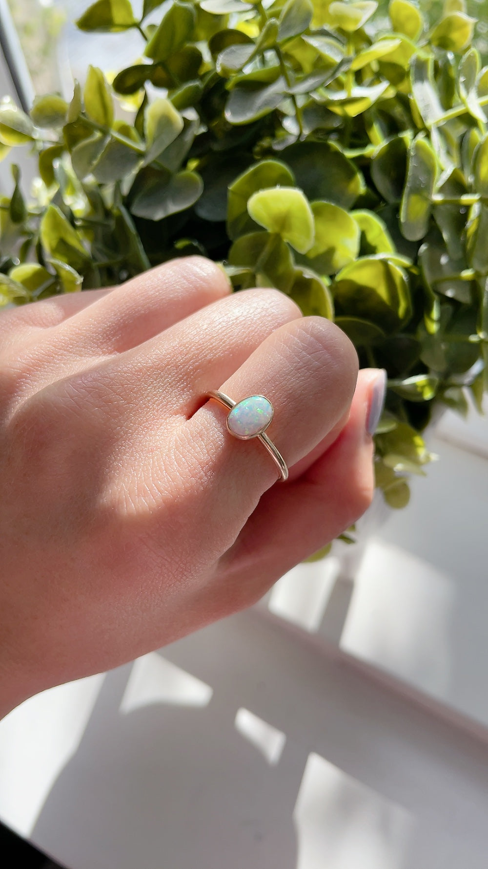 14K Gold Filled Oval White Opal Ring