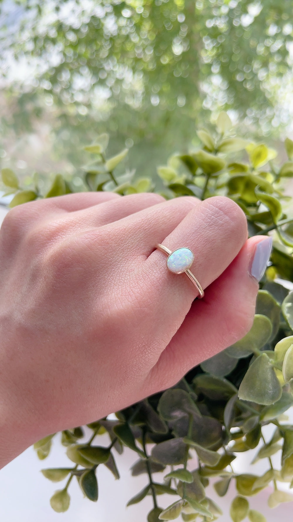 14K Gold Filled Oval White Opal Ring