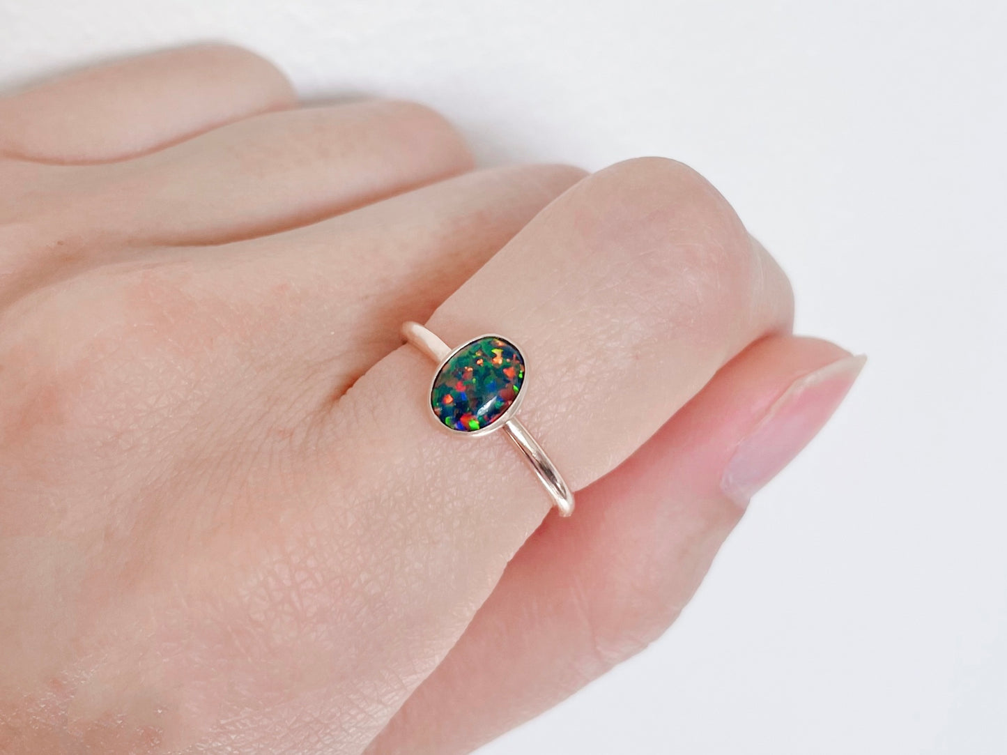 14K Gold Filled Oval Black Opal Ring