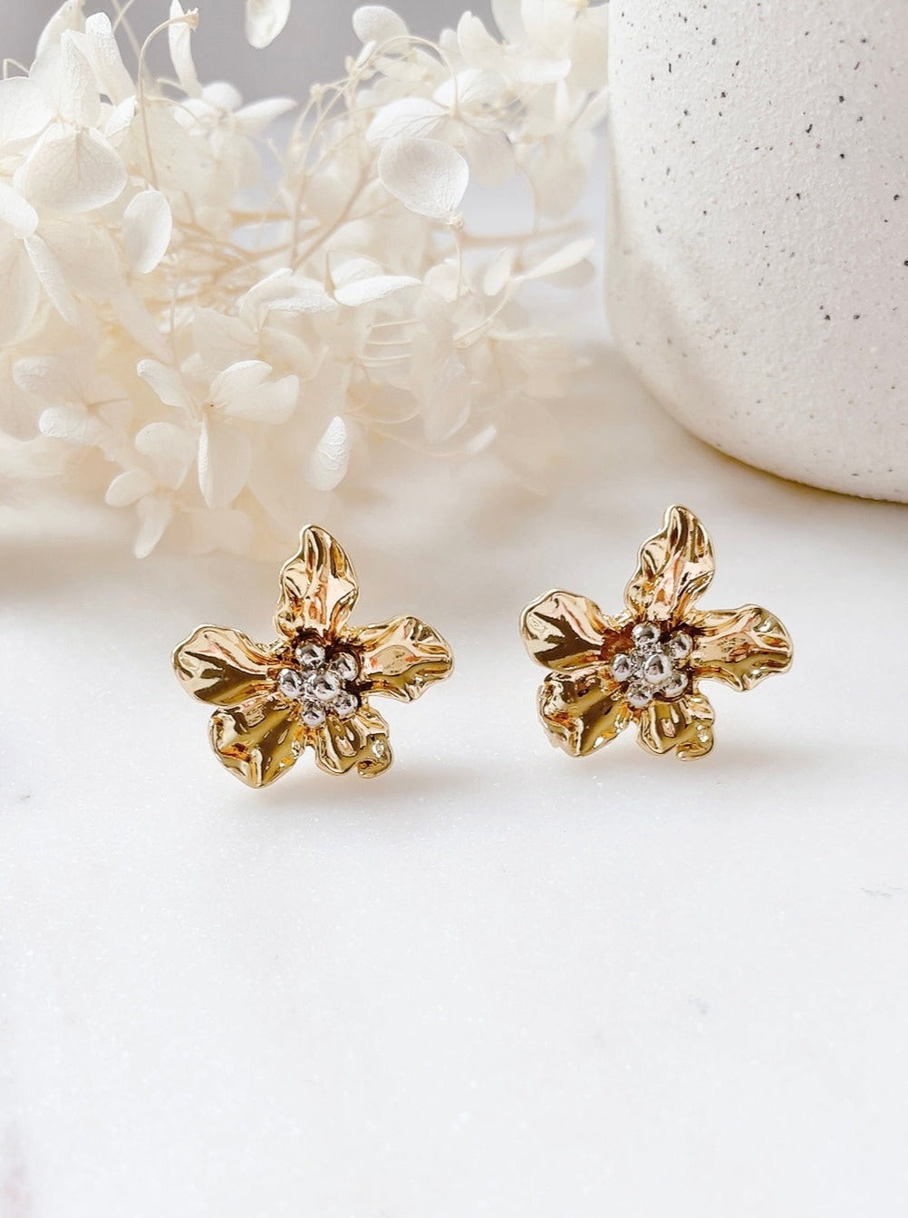 Chunky Gold Flower Earrings Bold and Elegant Handmade Jewellery