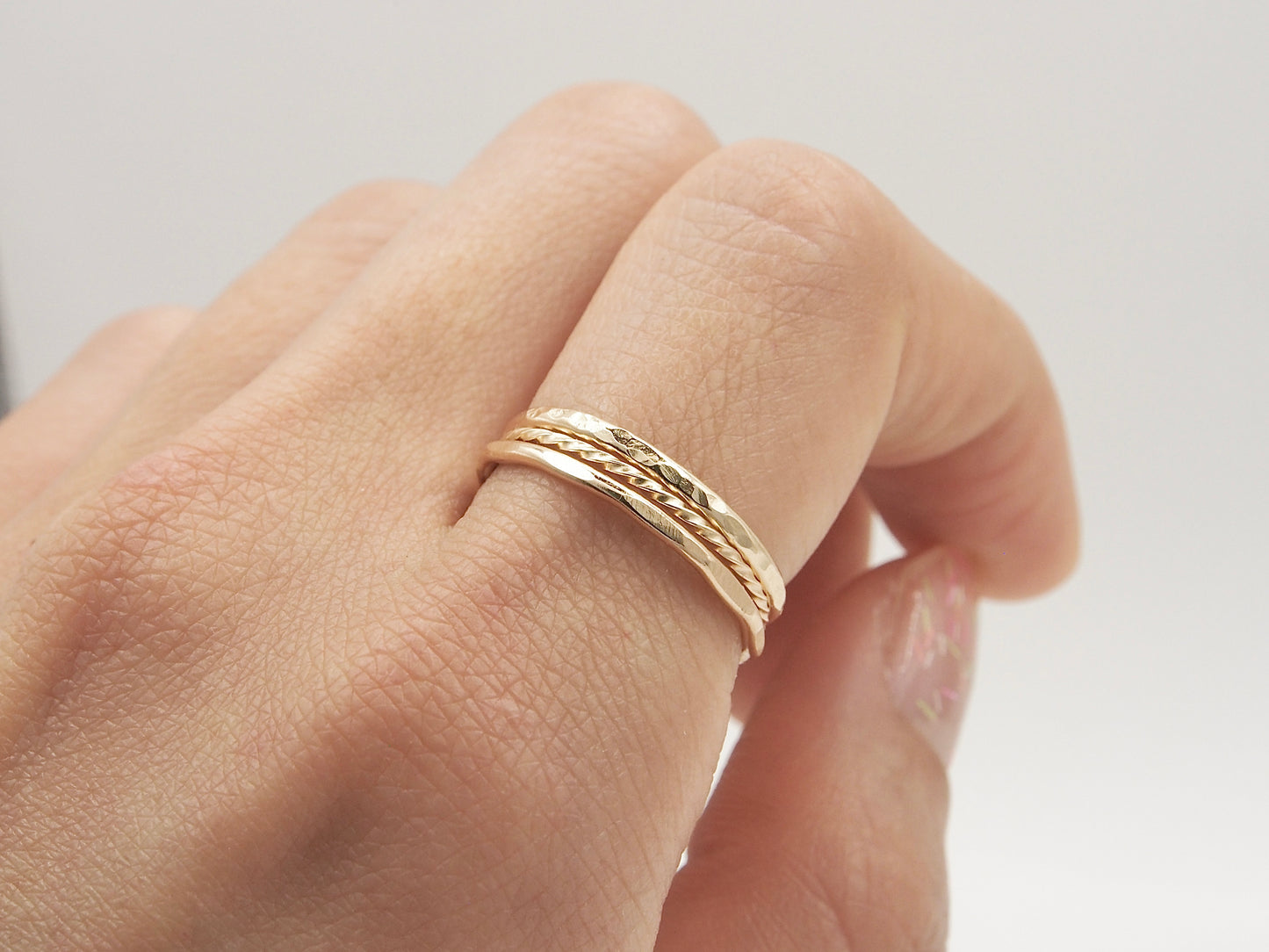 14K Gold Filled Dainty Hammered Stacking Ring