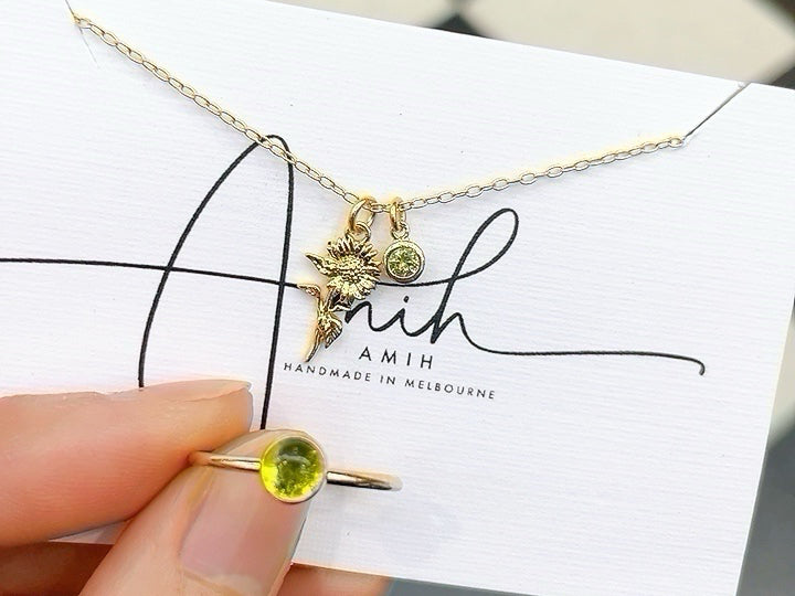Birth Flower Shape Charm & Birthstone Necklace (Gold)