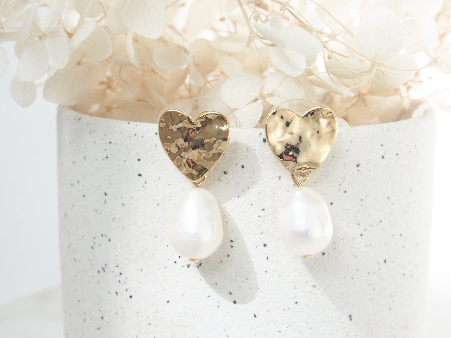 Zoe Gold Heart Freshwater Pearl Earrings