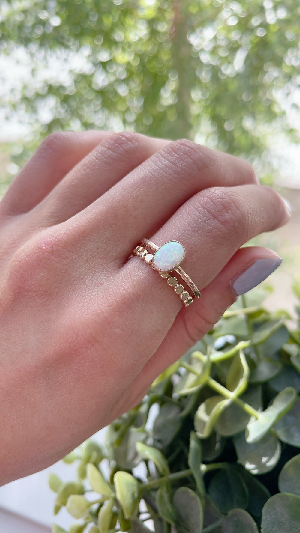 14K Gold Filled Oval White Opal Ring