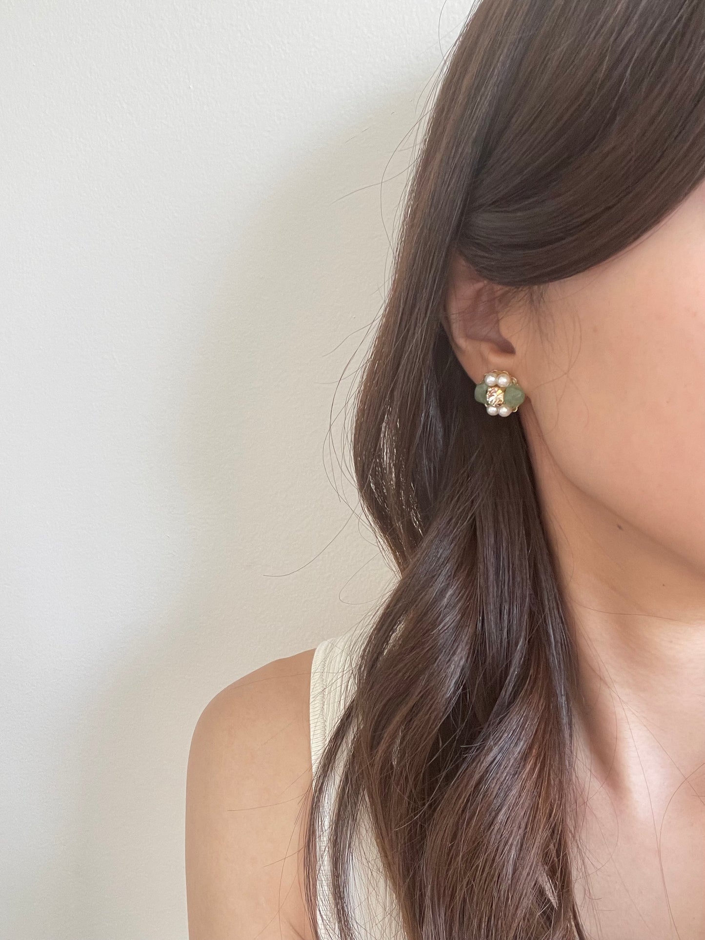Suzanne Green Jade Swarovski Flower Earrings