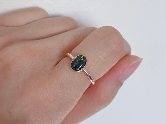 14K Gold Filled Oval Black Opal Ring