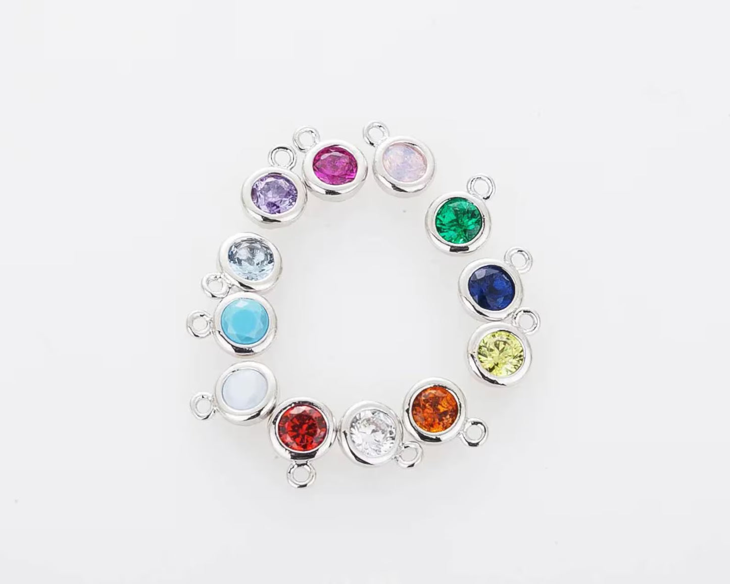 Birth Flower Shape Charm & Birthstone Necklace (Silver)