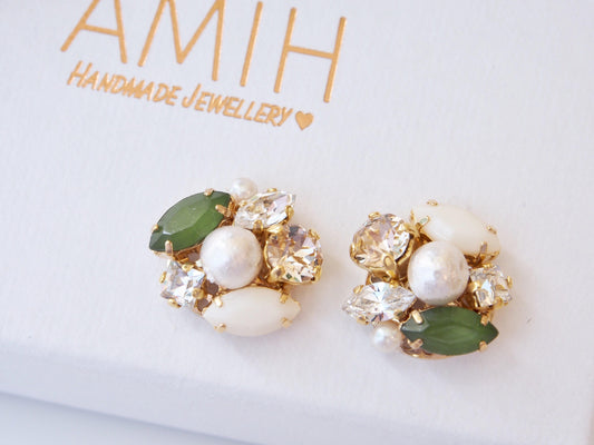 Emma Vintage Green Cluster Earrings