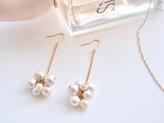 Laura Dangle Pearl Cluster Earrings