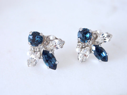 Katie Blue Crystal Cluster Earrings