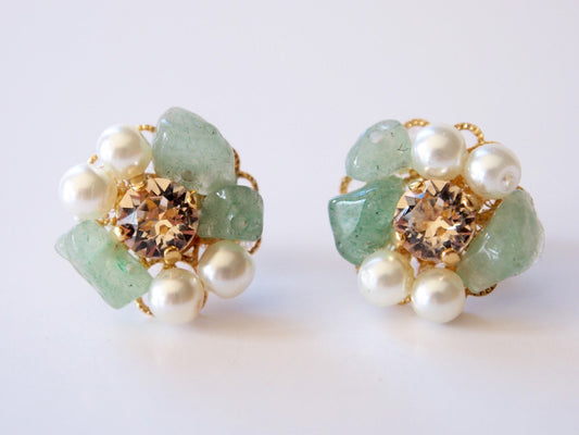 Suzanne Green Jade Swarovski Flower Earrings